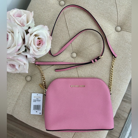 Michael KorsCindy large misty rose saffiano leather dome...